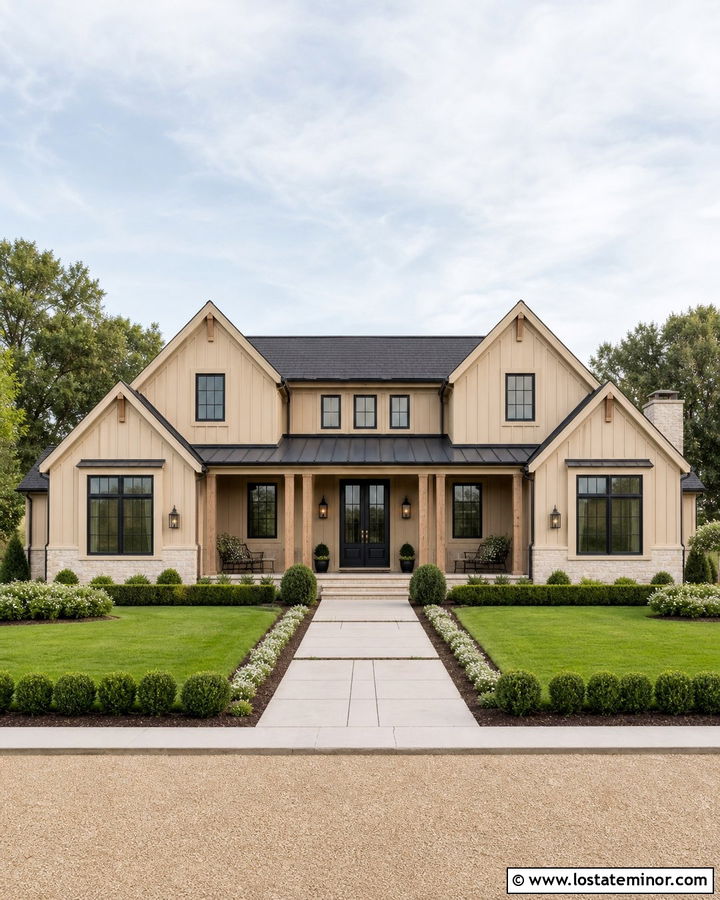 Sand House With Black Grid Windows - 30 Sand House Design With Window Frames Ideas