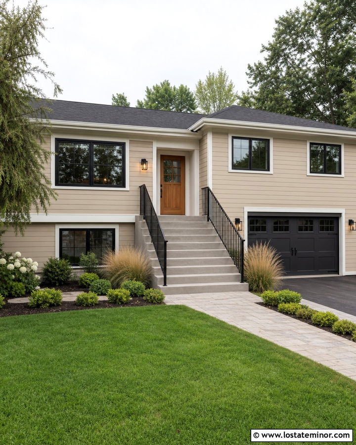 Sand House With Black Metal Stair Railings - 30 Sand House Design With Steps Ideas