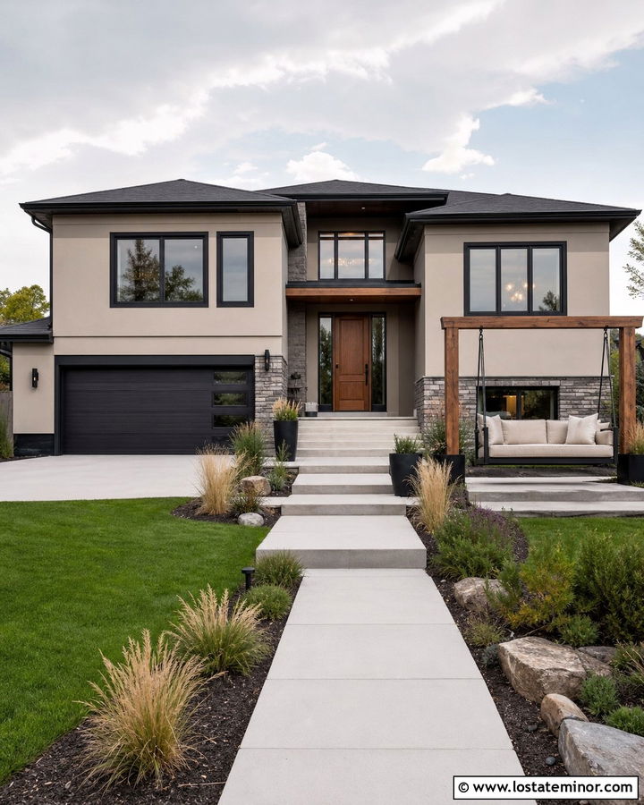 Sand House With Black Trim And Swing - 30 Sand House Design With Swing Ideas