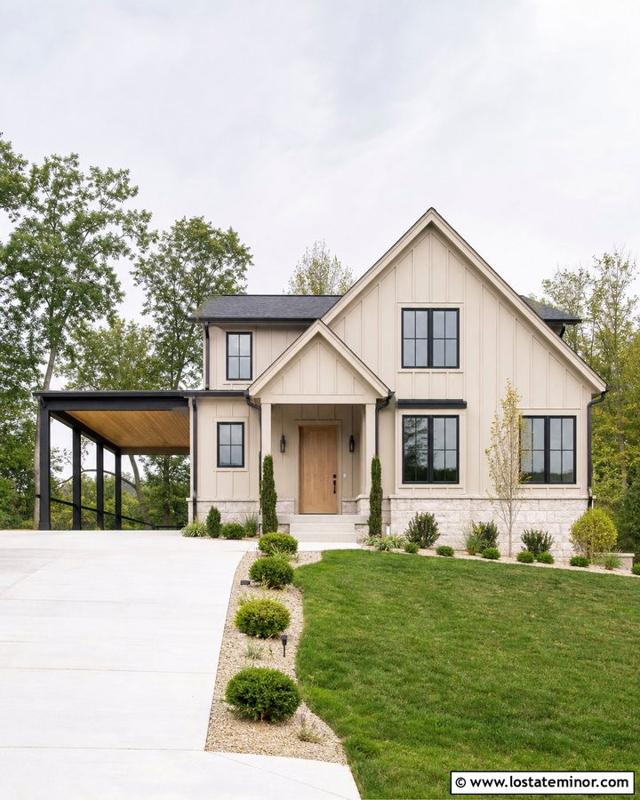 Sand House With Black Windows And Carport - 30 Sand House Design With Carport Ideas
