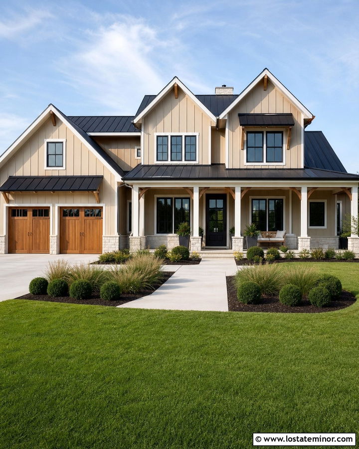 Sand House With Black Windows And White Trim - 30 Sand House Design With Window Frames Ideas
