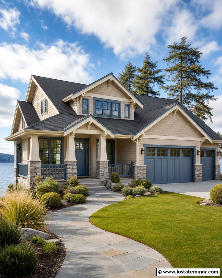 Sand House With Blue Trim And Stone Accents - 30 Sand House Design With Trim Ideas