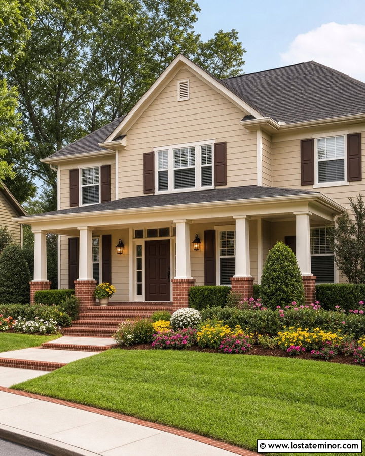 Sand House With Brick Porch Column Bases - 30 Sand House Design With Porch Columns Ideas