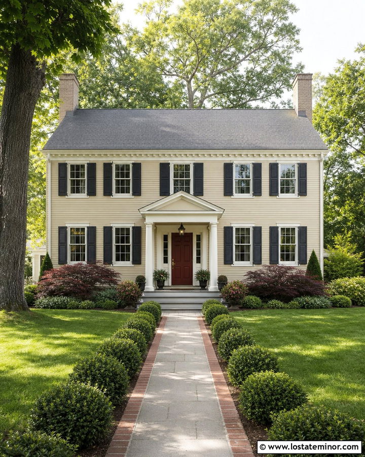 Sand House With Brick Red Front Door And Gray Porch - 30 Sand House Design With Front Door Ideas