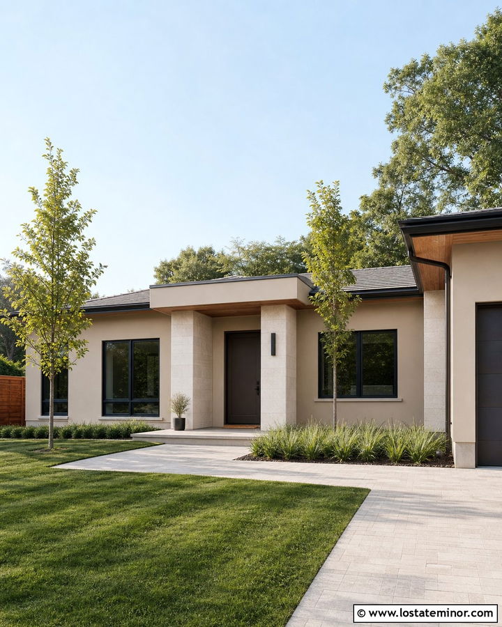 Sand House With Bronze Front Door And Black Windows - 30 Sand House Design With Front Door Ideas