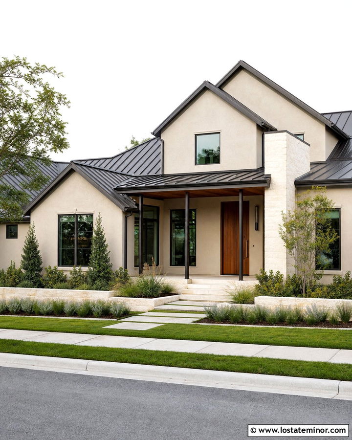 Sand House With Bronze Porch Columns And Metal Roof - 30 Sand House Design With Porch Columns Ideas