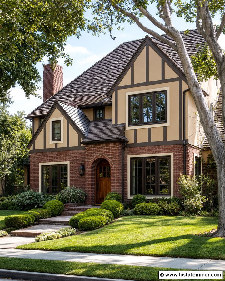 Sand House With Brown Windows And Brick - 30 Sand House Design With Window Frames Ideas