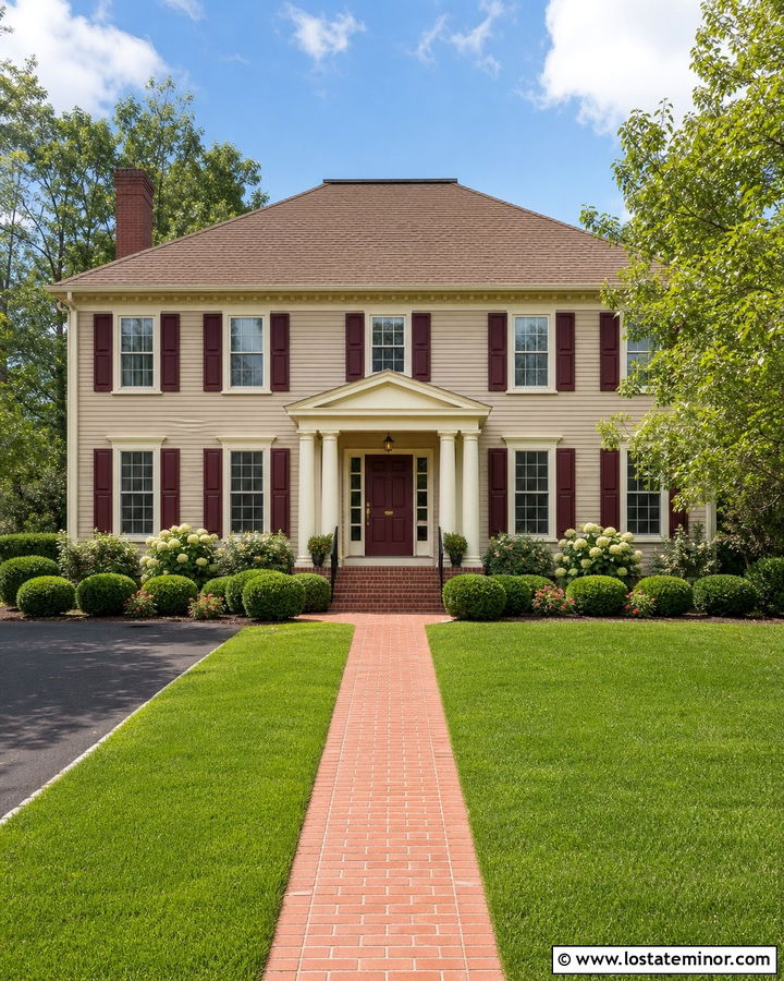Sand House With Burgundy Shutters - 30 Sand House Design With Accents Ideas