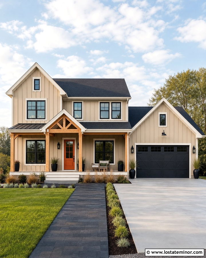 Sand House With Burnt Orange Entry Door - 30 Sand House Design With Entry Door Ideas
