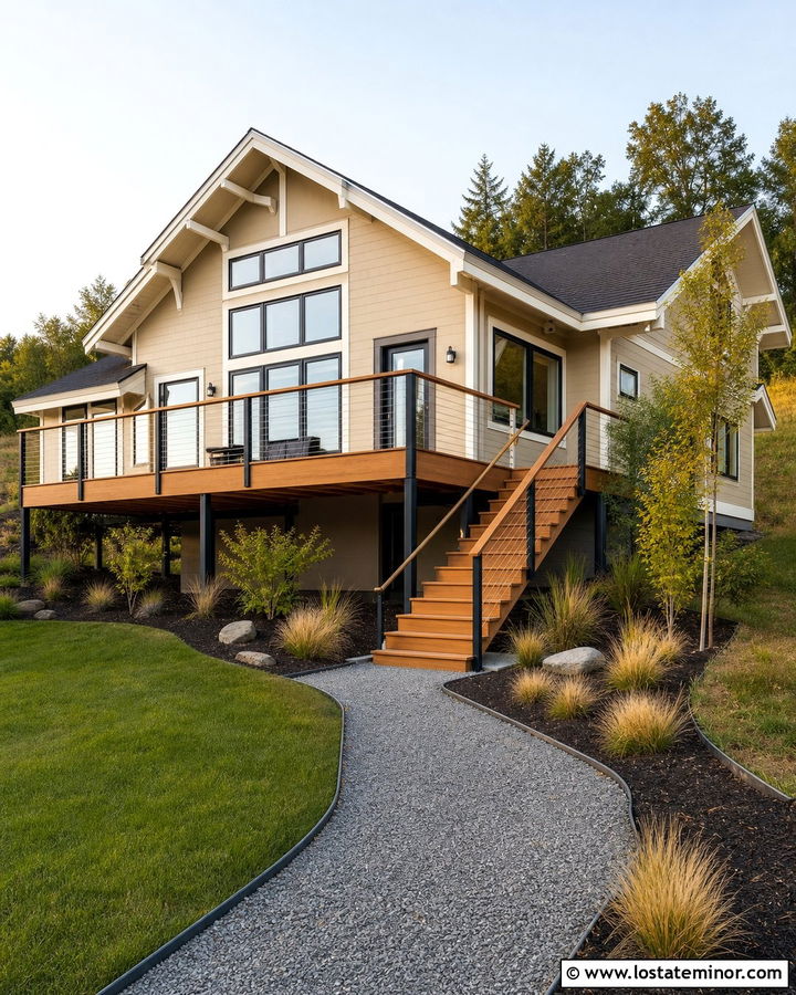 Sand House With Cable Railing Deck - 30 Sand House Design With Deck Ideas