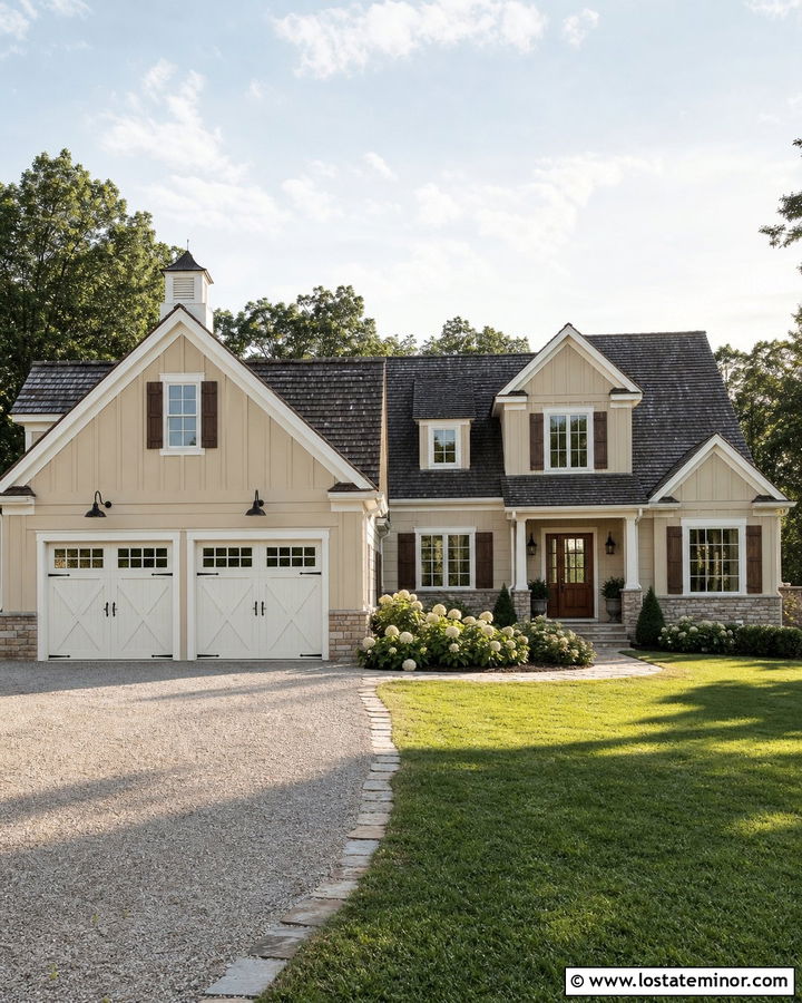 Sand House With Carriage Garage Door - 30 Sand House Design With Garage Door Ideas