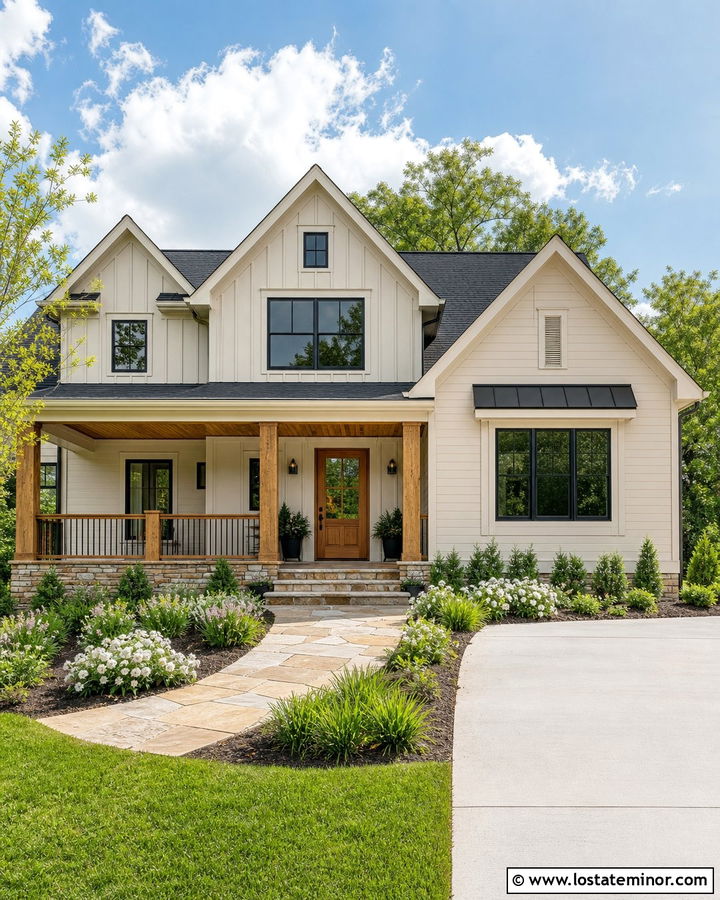 Sand House With Cedar Front Porch - 30 Sand House Design With Front Yard Ideas