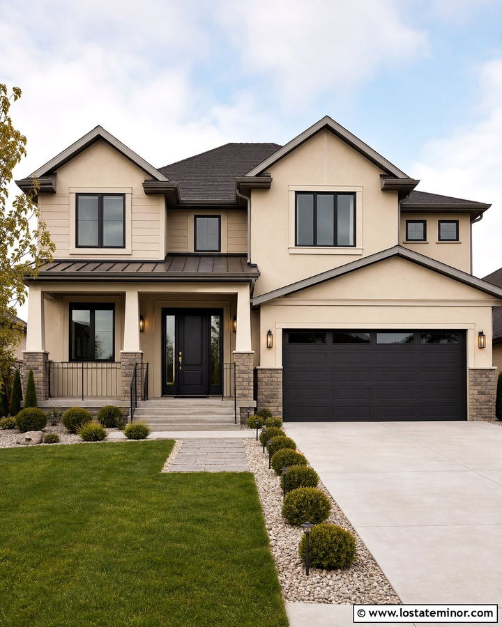 Sand House With Charcoal Entry Door - 30 Sand House Design With Entry Door Ideas