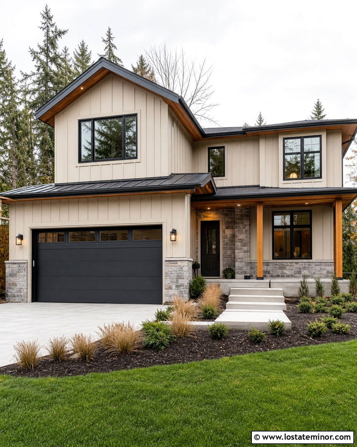 Sand House With Charcoal Front Door And Black Windows - 30 Sand House Design With Front Door Ideas
