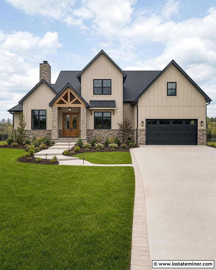 Sand House With Charcoal Roof And Stone - 30 Sand House Design With Stone Accents Ideas