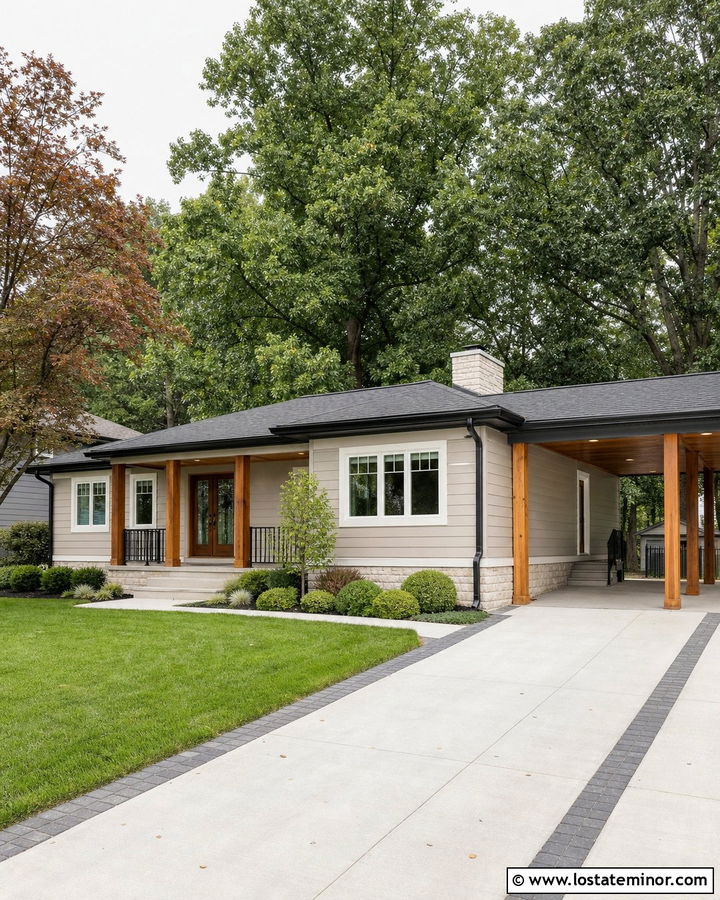 Sand House With Charcoal Roof Carport - 30 Sand House Design With Carport Ideas
