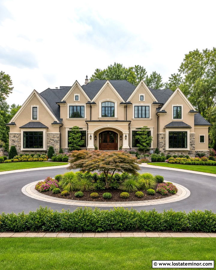 Sand House With Circular Driveway Landscaping - 30 Sand House Design With Front Yard Ideas