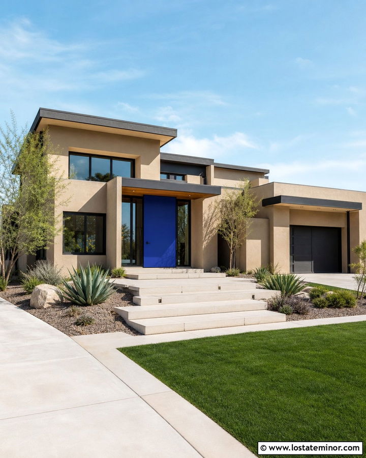 Sand House With Cobalt Blue Entry Door - 30 Sand House Design With Entry Door Ideas