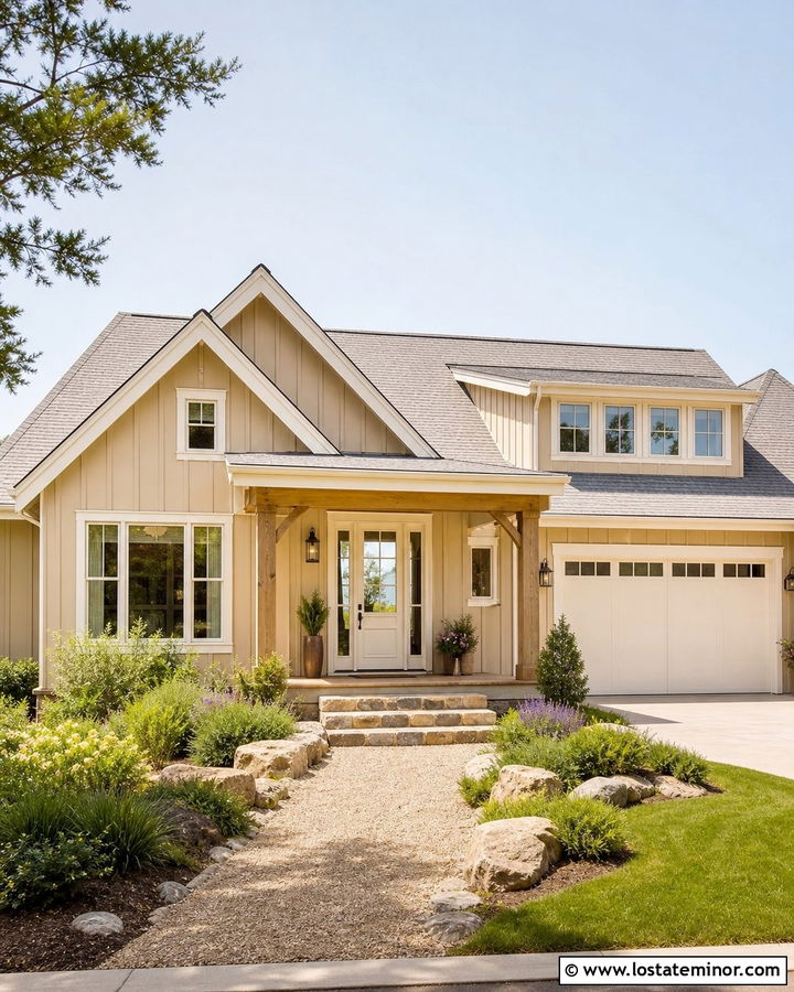 Sand House With Cream Entry Door - 30 Sand House Design With Entry Door Ideas