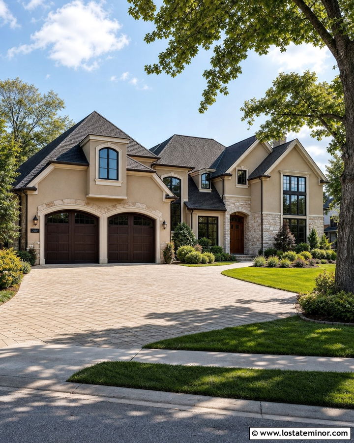 Sand House With Dark Garage Doors And Shingles - 30 Sand House Design With Shingles Ideas