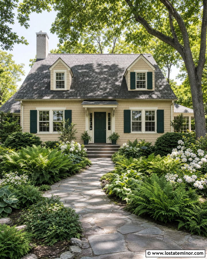 Sand House With Dark Green Shutters And Ferns - 30 Sand House Design With Landscaping Ideas