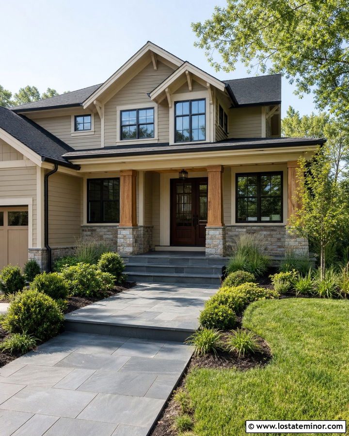 Sand House With Dark Slate Walkway - 30 Sand House Design With Walkway Ideas