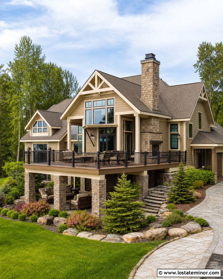 Sand House With Deck And Stone Fireplace - 30 Sand House Design With Deck Ideas