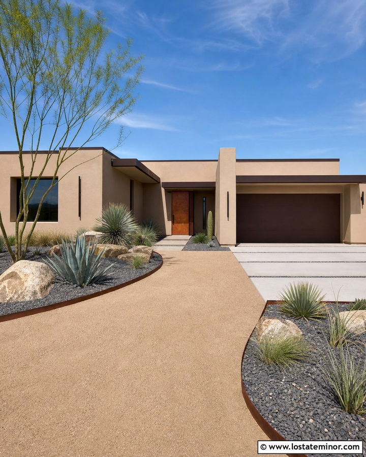 Sand House With Desert Gravel Driveway - 30 Sand House Design With Driveway Ideas