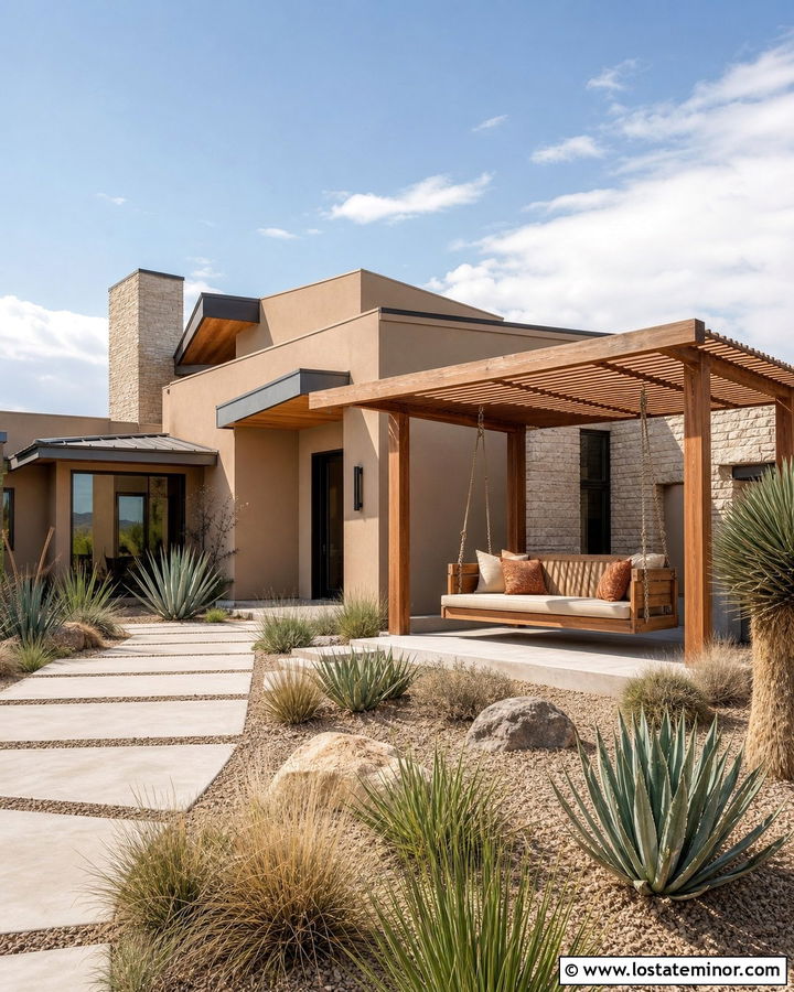 Sand House With Desert Patio Swing - 30 Sand House Design With Swing Ideas