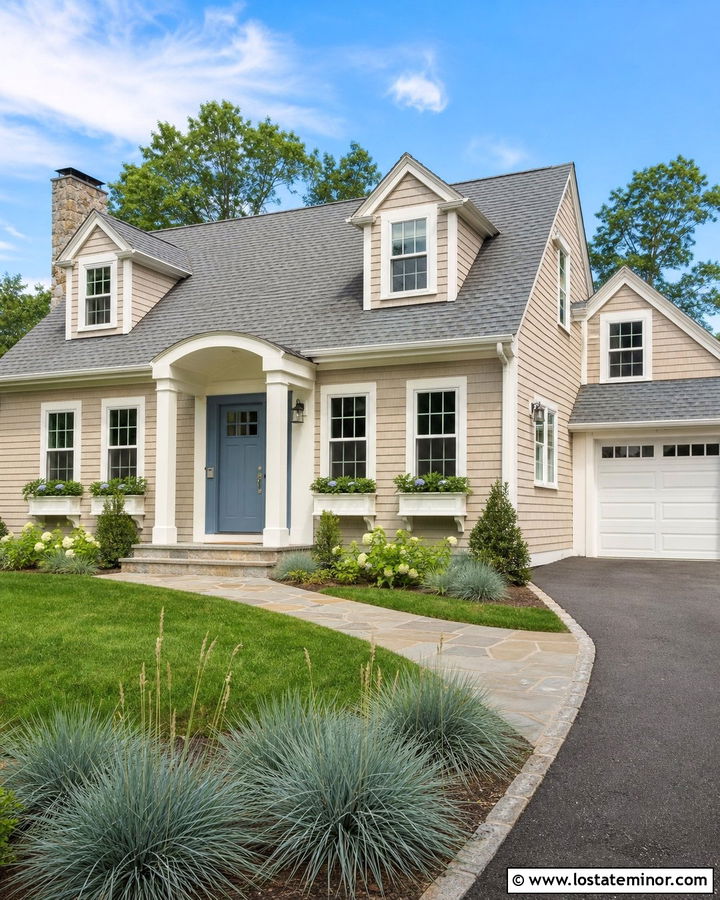 Sand House With Dusty Blue Entry Door - 30 Sand House Design With Entry Door Ideas
