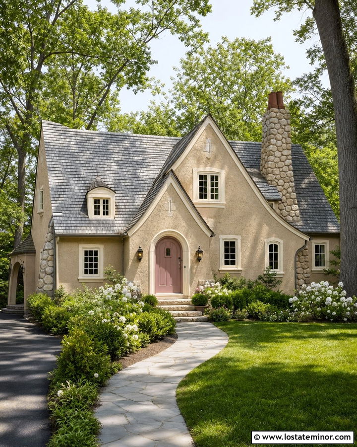 Sand House With Dusty Rose Entry Door - 30 Sand House Design With Entry Door Ideas