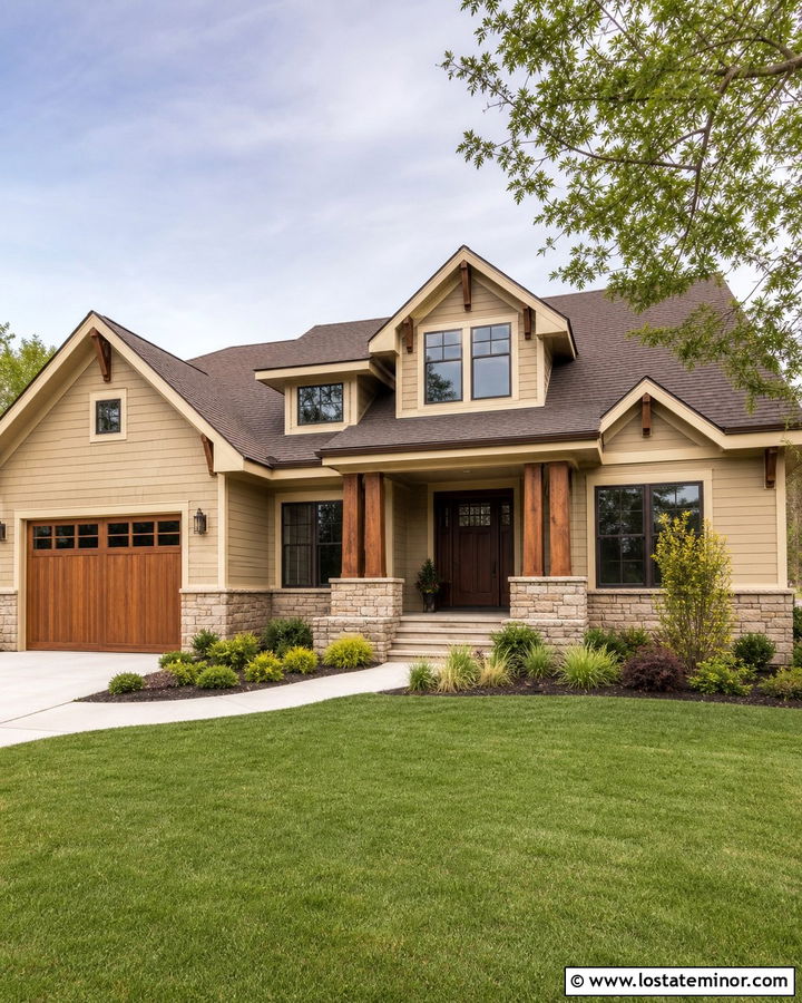 Sand House With Espresso Front Door And Cedar Garage - 30 Sand House Design With Front Door Ideas