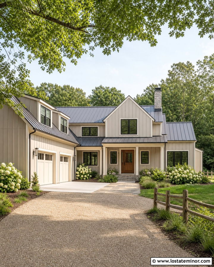Sand House With Farmhouse Gravel Driveway - 30 Sand House Design With Driveway Ideas