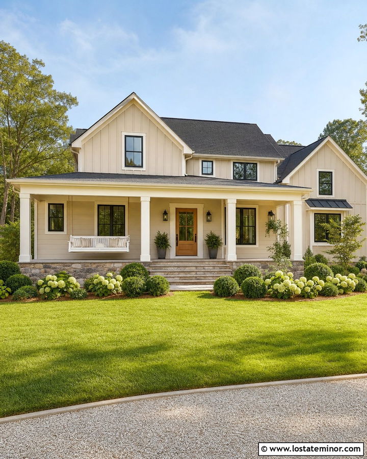 Sand House With Farmhouse Porch Swing - 30 Sand House Design With Swing Ideas