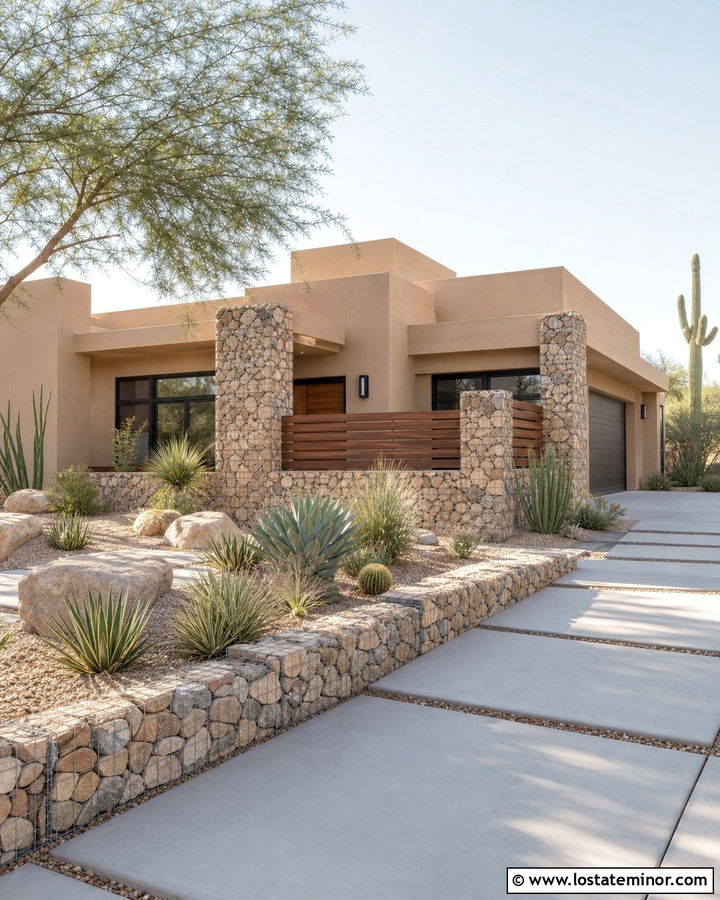 Sand House With Gabion Fence - 30 Sand House Design With Fence Ideas