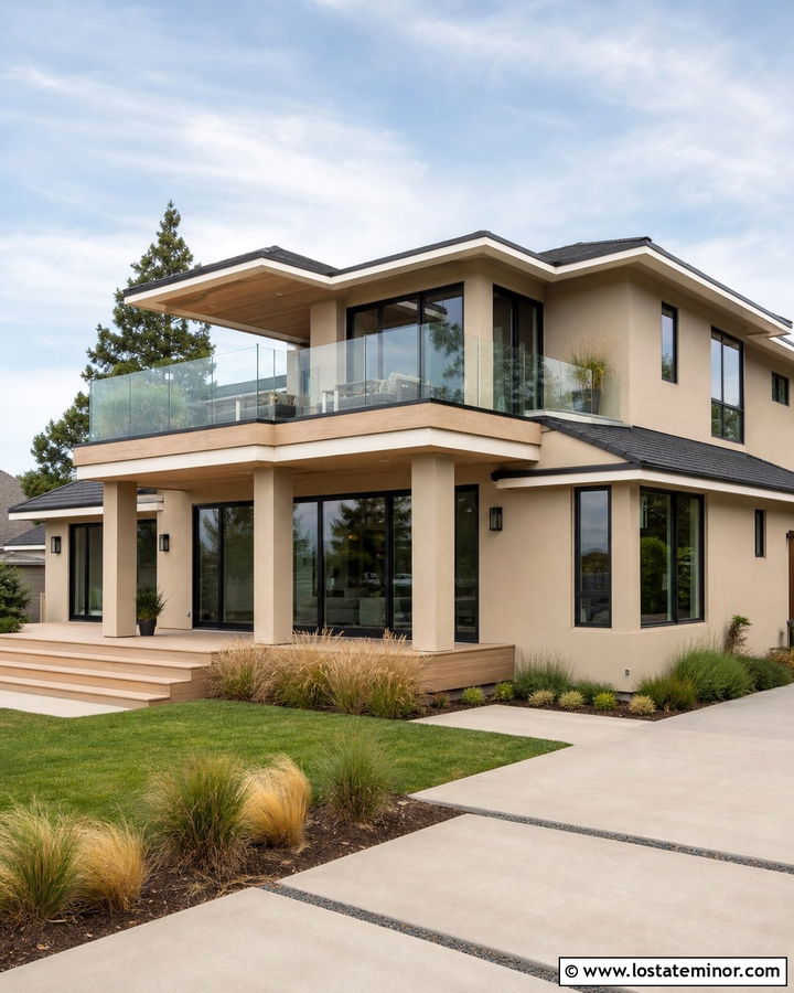 Sand House With Glass Railing Deck - 30 Sand House Design With Deck Ideas
