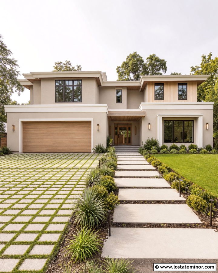 Sand House With Grass Paver Driveway - 30 Sand House Design With Driveway Ideas