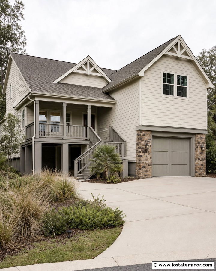 Sand House With Gray Composite Railings - 30 Sand House Design With Railings Ideas