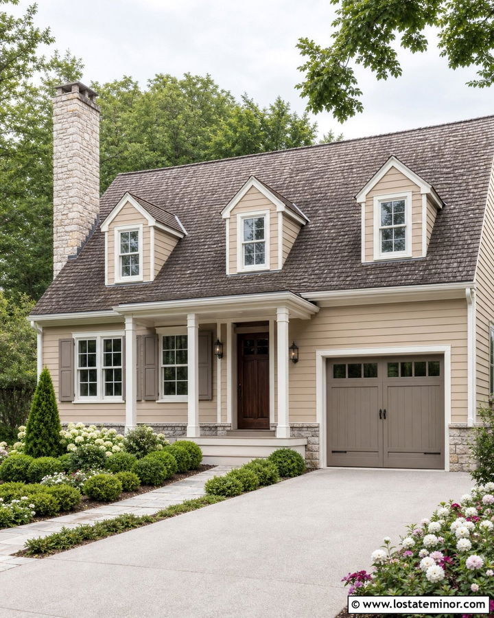 Sand House With Greige Garage Door - 30 Sand House Design With Garage Door Ideas