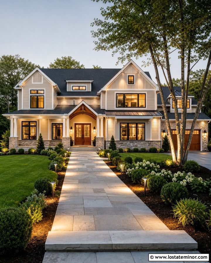 Sand House With Layered Exterior Lighting - 30 Sand House Design With Lighting Ideas