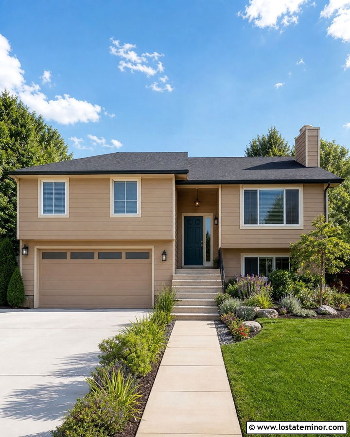 Sand House With Matching Sand Garage Door - 30 Sand House Design With Garage Door Ideas