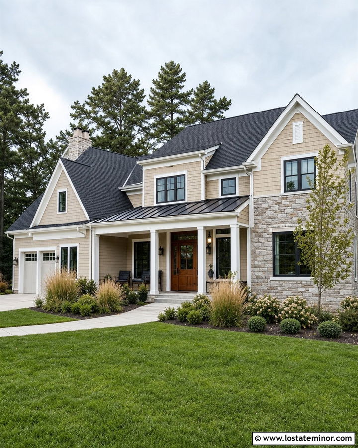 Sand House With Mixed Shingle Textures - 30 Sand House Design With Shingles Ideas