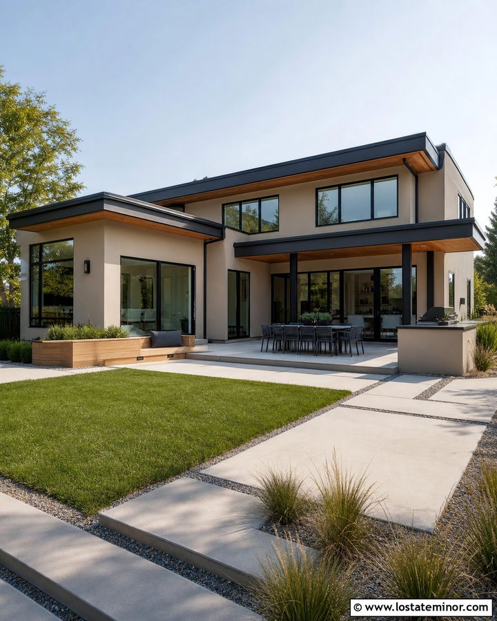 Sand House With Modern Concrete Patio - 30 Sand House Design With Backyard Ideas