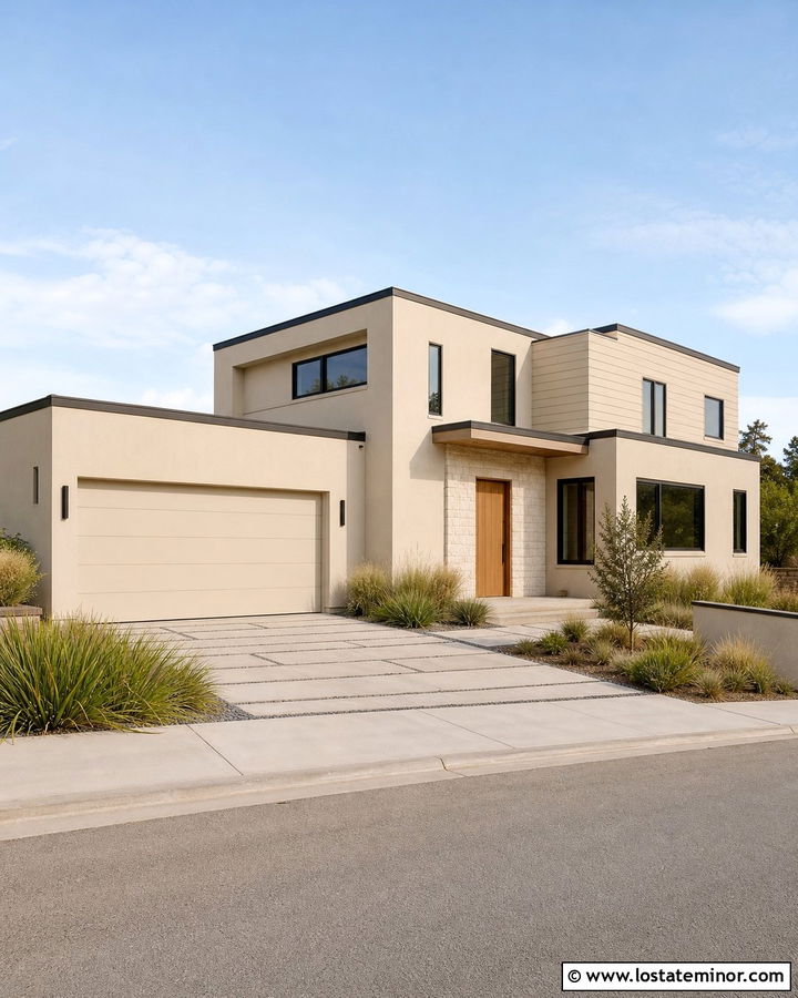 Sand House With Modern Flush Garage Door - 30 Sand House Design With Garage Door Ideas