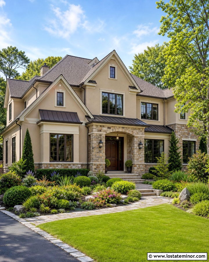 Sand House With Natural Stone And Mixed Greenery - 30 Sand House Design With Landscaping Ideas