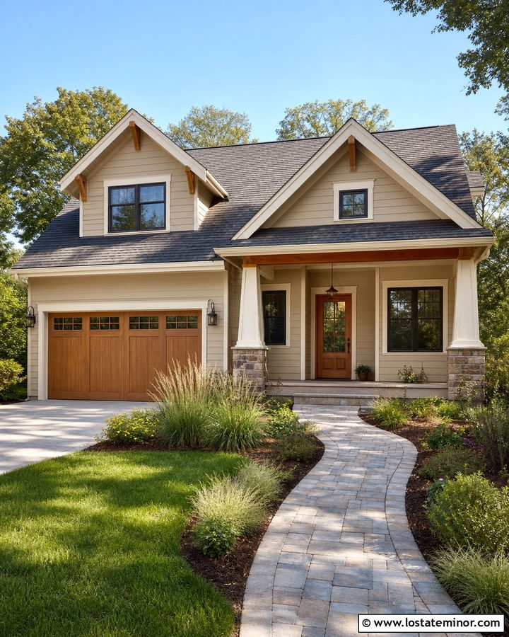 Sand House With Natural Wood Garage Door - 30 Sand House Design With Garage Door Ideas