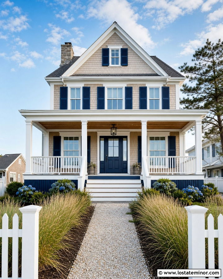 Sand House With Navy Blue Trim - 30 Sand House Design With Trim Ideas