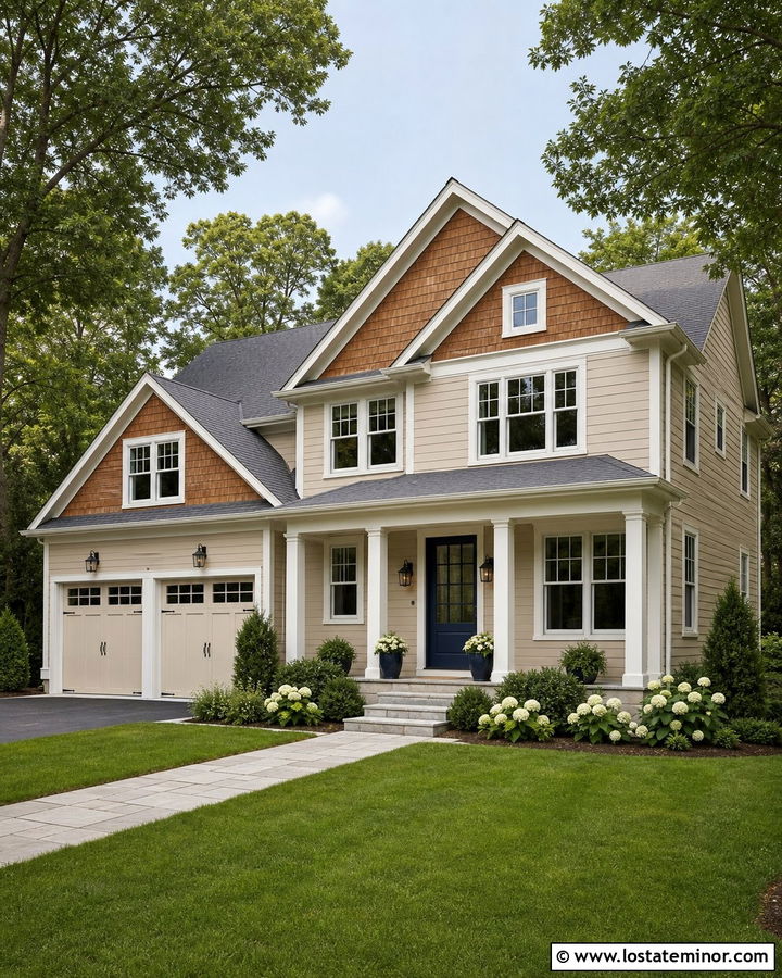 Sand House With Navy Door And Cedar Shakes - 30 Sand House Design With Cedar Shake Ideas