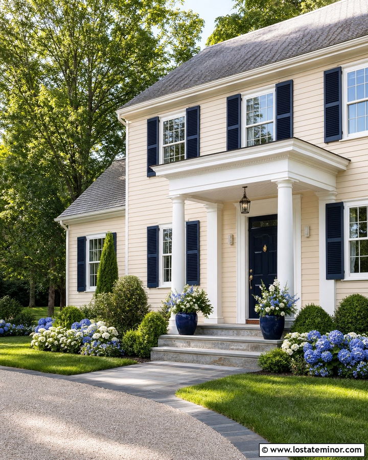 Sand House With Navy Door Portico - 30 Sand House Design With Portico Ideas