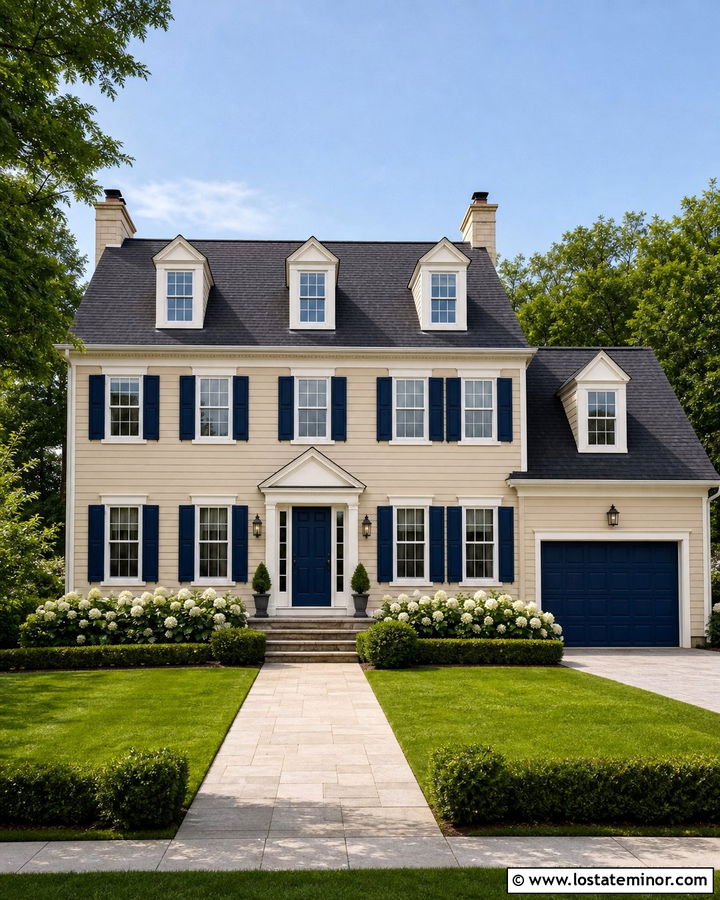 Sand House With Navy Garage Door - 30 Sand House Design With Garage Door Ideas